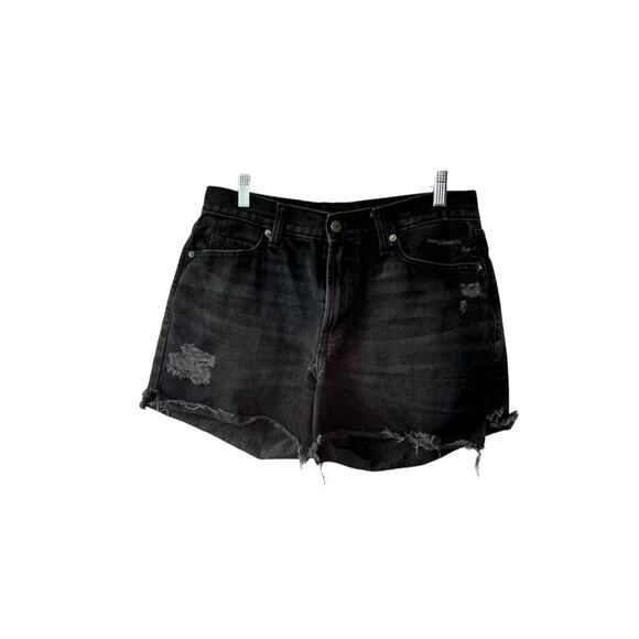 Old Navy Black High-Rise Slouchy Straight Distressed Cut-Off Jean Shorts Size 10 - Picture 6 of 8